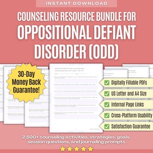 Oppositional Defiant Disorder (ODD) Counseling Resource Bundle | Counseling Activities, Counseling Strategies, Counseling Goals, Therapist