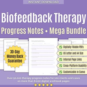 Terapia di biofeedback • Mega Bundle di appunti sui progressi • Consulenza, appunti di sessione, documentazione di consulenza, appunti sulla terapia, sensori di stress, strumenti