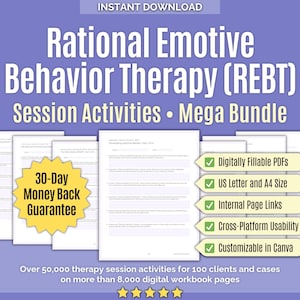 Terapia Racional Emotiva Conductual (TREC) • Paquete completo de actividades para sesiones • Plantillas, asesoramiento, Canva, actividades para sesiones, herramientas
