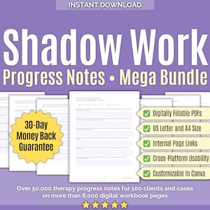 Shadow Work • Progress Notes Mega Bundle • Workbooks, Counseling Documentation, Mental Health, Session Notes, Canva, Worksheets, Inner Self