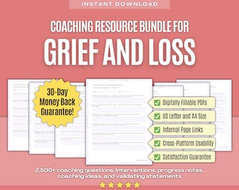 Grief and Loss Coaching Resource Bundle | Coaching Questions, Coaching Interventions, Coaching Progress Notes, Coaching Ideas, Workbook