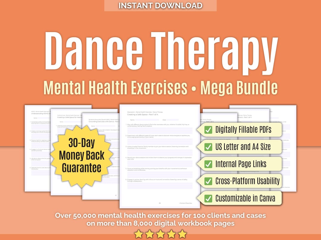 Dance Therapy • Mental Health Exercises Mega Bundle • Dance Workbook ...