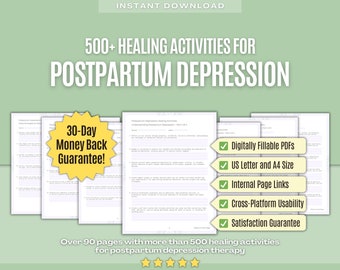 Postpartum Depression Healing Activities | Mental Health, Activity, Task, Therapist, Counselor, Counseling, Therapy, Healing, Worksheet