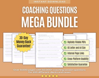 Coaching Questions MEGA BUNDLE • Workbook, Template, Worksheet, Resource, Tool, Coach, eBook, Content, Program, Canva
