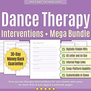 Tanztherapie • Eingriffe Mega Bundle • Tanztherapie, Tanzarbeit, Tanzinterferenzen, Tanztherapie, Tanzübungen, Canva