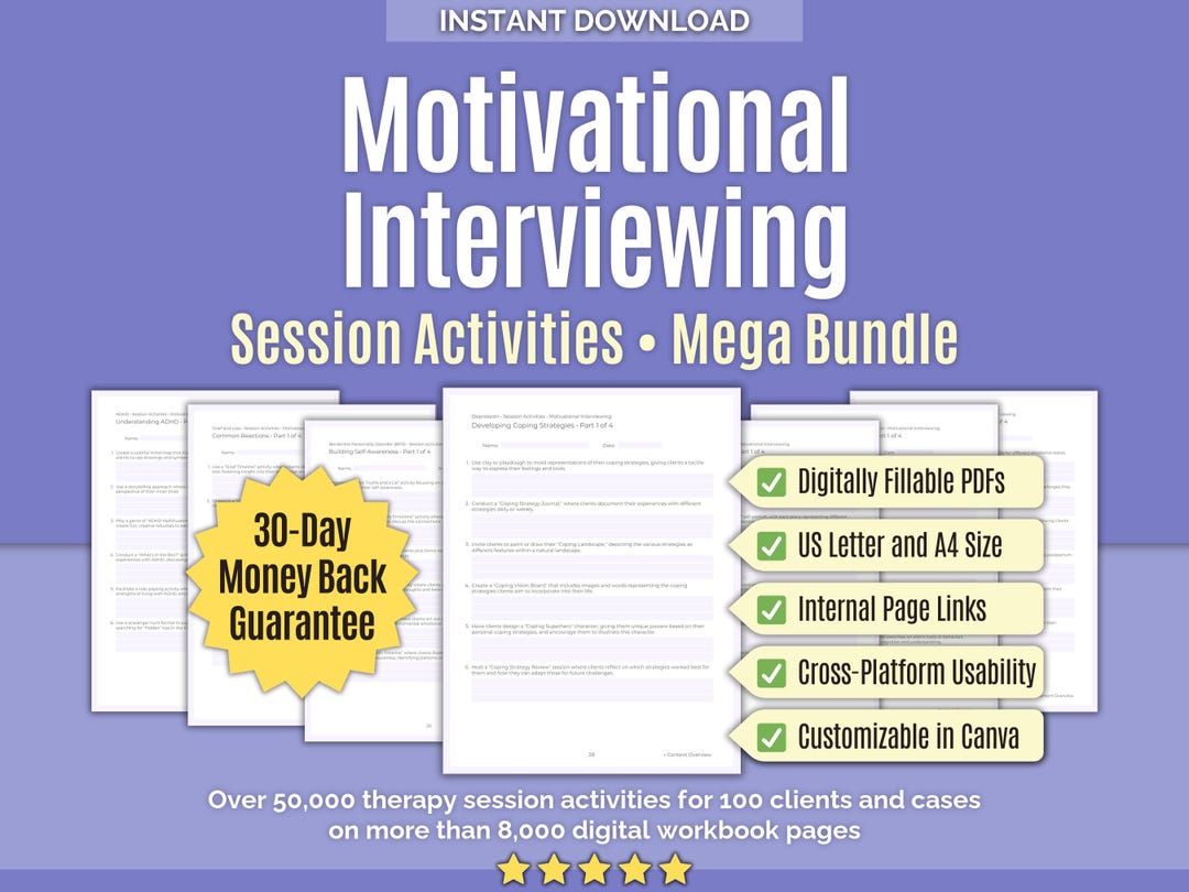 Motivational Interviewing • Session Activities Mega Bundle • Templates ...