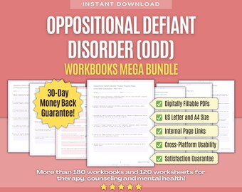 Oppositional Defiant Disorder Therapy Mega Bundle | Oppositional Defiant Disorder (ODD) Counseling, Mental Health, Session Questions, Tool
