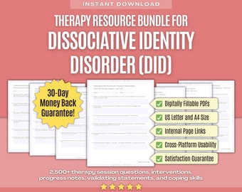 Dissociative Identity Disorder (DID) Therapy Resource Bundle | Therapy Session Questions, Therapy Interventions, Therapy Progress Notes