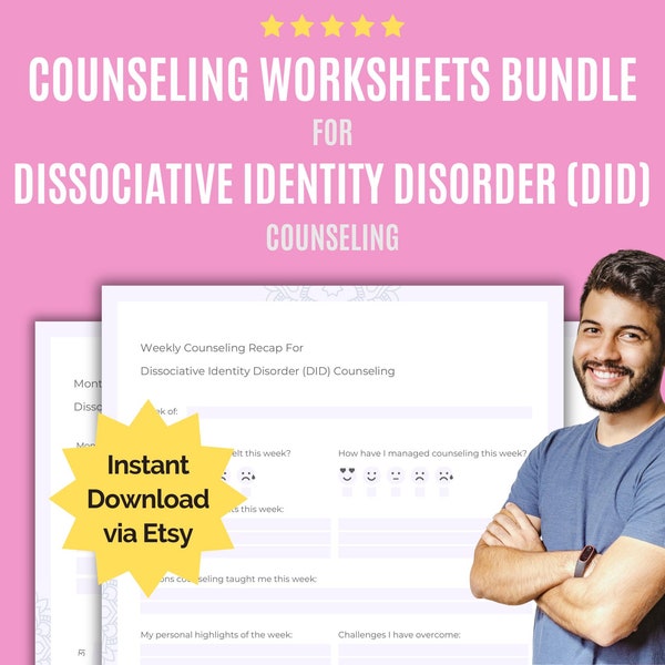 Dissociative Identity Disorder (DID) Counseling Worksheets Bundle | 40 Pages, Journals, Workbooks, Therapy, Templates, Planners, Counseling