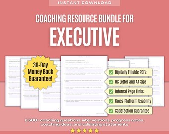 Pacchetto di risorse per coaching esecutivo / Domande di coaching, Interventi di coaching, Note sui progressi di coaching, Idee di coaching, Cartella di lavoro, Modello