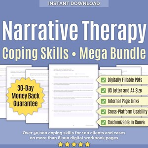 Terapia narrativa • Mega pacchetto di abilità di coping • Storia di vita, schede di abilità di coping, salute mentale, abilità di auto-consolazione, consulenza