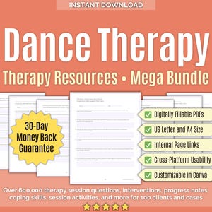 Danzaterapia • Mega Bundle di risorse terapeutiche • Quaderno di lavoro di danza, strumenti, movimento espressivo, guarigione del movimento, attività di danza, modelli