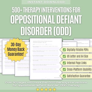 Può includere: Un download digitale di oltre 90 pagine di interventi terapeutici per il disturbo oppositivo provocatorio (ODD). Il download include una garanzia di rimborso di 30 giorni, PDF compilabili digitalmente, formato US Letter e A4, link interni alle pagine, usabilità multipiattaforma e una garanzia di soddisfazione.