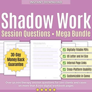 Shadow Work • Session Questions Mega Bundle • Counseling Q A, Canva, Workbooks, Counseling, Shadow Prompts, Therapy Prompts, Inner Self