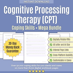 Cognitive Processing Therapy (CPT) • Coping Skills Mega Bundle • Mental Health, Workbooks, Cognitive Trauma, Worksheets, Coping Strategies
