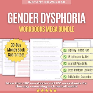 Gender Dysphoria Therapy Mega Bundle | Gender Dysphoria Counseling, Mental Health, Session Questions, Interventions, Tool, Progress Notes