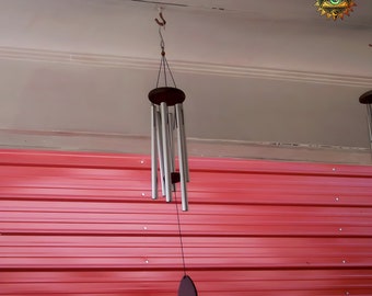 Large Vintage Metal Wind Chime, Garden Outdoor Bell, Wooden Outdoor Bell, Memorial Large Wind Chime, Wooden Windchime, Handmade Windchime