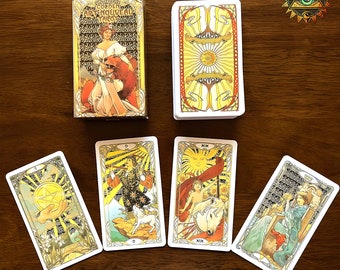 Golden Art Nouveau, Full Tarot Deck, Learning Deck for Beginners, Occult Ritual, Mystic Ritual, Esoteric Spiritual Collection, Divination