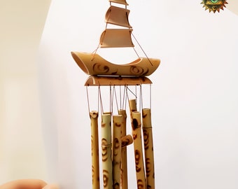 Vintage Bamboo Wind Chime, Memorial Bamboo Chime, Garden Outdoor Wind Bell, Wooden Handmade Windchime, Outdoor Windchime