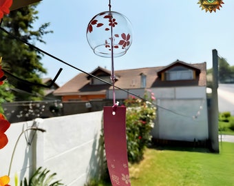 Campana de viento de vidrio Sakura japonesa, campana de viento de vidrio hecha a mano, campana al aire libre de jardín, campana de viento hecha a mano, campana de viento al aire libre de jardín