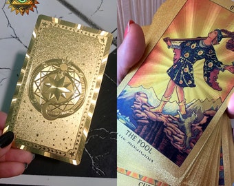 Esoterisches goldenes Tarot, Goldfolie Traditioneller Reiter Warten Volles Tarot-Deck, Lerndeck für Anfänger, einzigartige Orakelkarten, Wahrsagungswerkzeuge