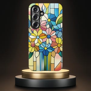 Floral Mosaic Samsung Phone Case, Stained Glass Style, Colorful Artistic Pattern, Unique Protective Cover, Elegant Botanical Design