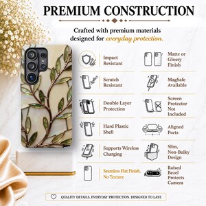 Stained Glass Botanical Phone Case, Elegant Leaf Art 3D Phone Case for MagSafe iPhone Samsung Pixel, Neutral Nature Inspired Luxury Design image 5