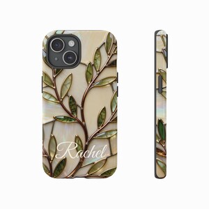 Stained Glass Botanical Phone Case, Elegant Leaf Art 3D Phone Case for MagSafe iPhone Samsung Pixel, Neutral Nature Inspired Luxury Design image 10