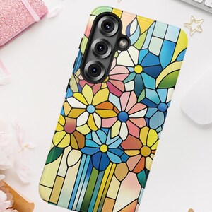 Floral Mosaic Samsung Phone Case, Stained Glass Style, Colorful Artistic Pattern, Unique Protective Cover, Elegant Botanical Design