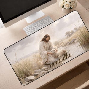 Jesus der Gute Hirte Christliche Schreibtischmatte mit Namen, religiöses Wohnkultur M4Q9X7L2R8
