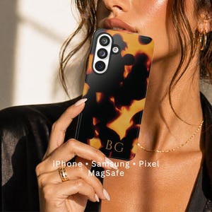 Personalized Tortoise Shell Phone Case MagSafe iPhone Samsung Pixel, Luxury Custom Name Gift For Her