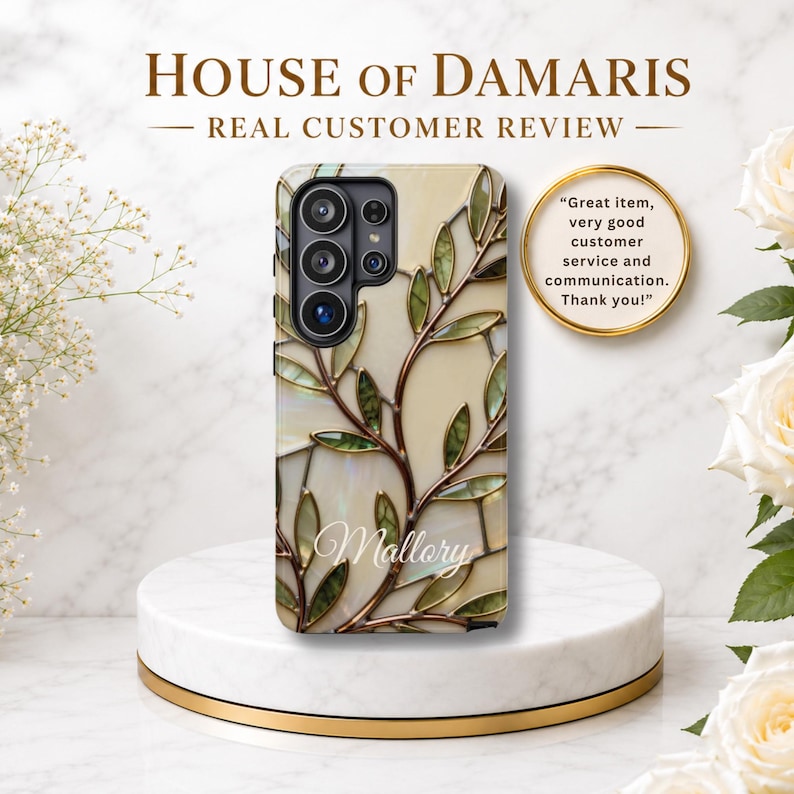 Stained Glass Botanical Phone Case, Elegant Leaf Art 3D Phone Case for MagSafe iPhone Samsung Pixel, Neutral Nature Inspired Luxury Design image 2