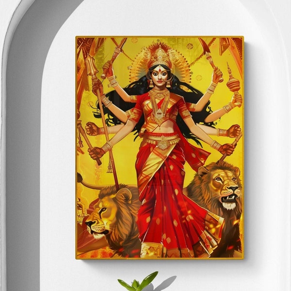 Goddess Durga  Warrior Deity Hindu Goddess of Strength and Protection Celebrate Feminine Strength and Devotion Lion Wall Art Spiritual Decor