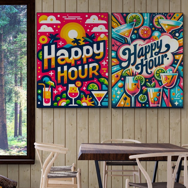 Happy Hour Poster  Relax Enjoy Chill Out Happy Thoughts Spread Positivity with a Smile  Fun and Lively Print Bright and Playful Spread Joy