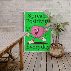 Rozprzestrzeniaj pozytywność każdego dnia Podnoszący na duchu plakat z postacią serca Inspirujący codzienny radosny rysunek serca Rozprzestrzeniający miłość Radość Szczęście Przytulenie