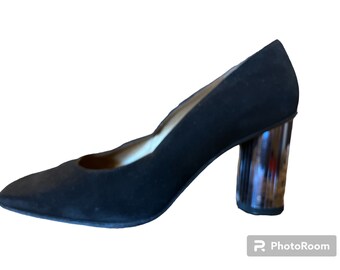 Vintage Stuart Weitzman black suede heels with mirrored heels. Size 6:5