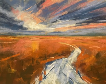 Original soft pastel painting, Scottish landscape painting, soft pastel art, dramatic sky, original wall art, landscape painting, river art