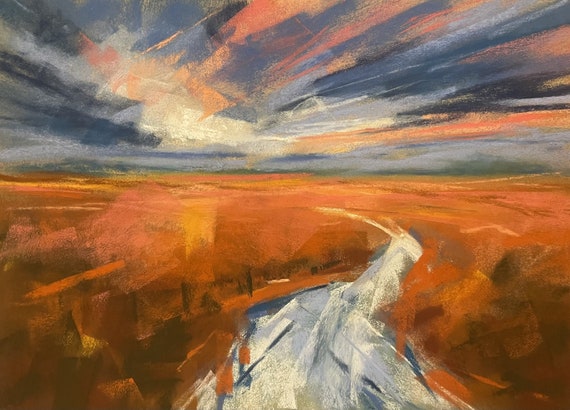 Original soft pastel painting, Scottish landscape painting, soft pastel art, dramatic sky, original wall art, landscape painting, river art