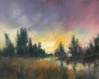 Original soft pastel painting, Scottish landscape painting, soft pastel art, dramatic sky, original wall art, landscape painting, river art