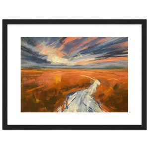 Framed Print | A soft pastel landscape painting, pastel art, river painting, sky painting, art print, landscape painting