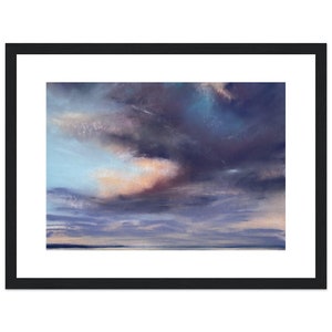 Framed Print | Kintyre Sky | A soft pastel painting of a coastal sky landscape, artwork, sunset, clouds, coastline, skyscape, dramatic sky