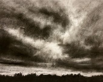 渓流木炭画 オリジナル作品 風景画 - Etsy 日本