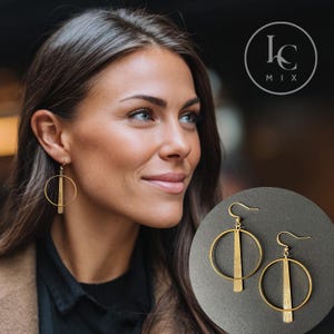 Pendientes de aro y barra dorados: joyería minimalista, gancho hipoalergénico, regalo