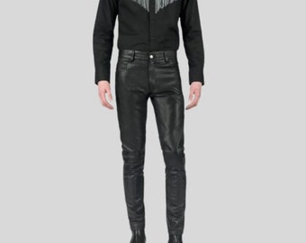 Skinny Fit Leather Pants For Men - Black