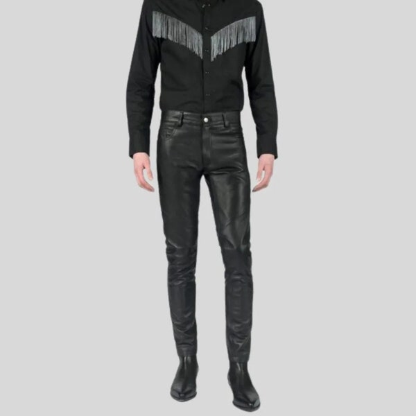 Skinny Fit Leather Pants For Men - Black