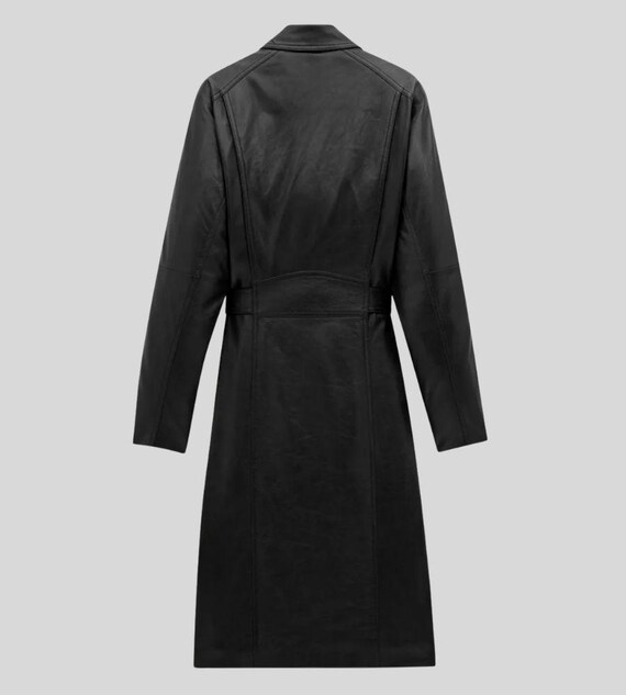 ブラックレザートレンチコート - ベルト付きシープスキンバイカー