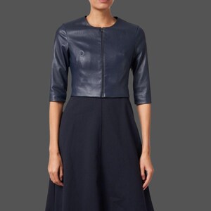 Blouson en cuir véritable pour femme - Blouson aviateur court bleu marine vintage bleu marine, cuir d'agneau, cadeau pour femme/petite amie, vêtements d'extérieur tendance