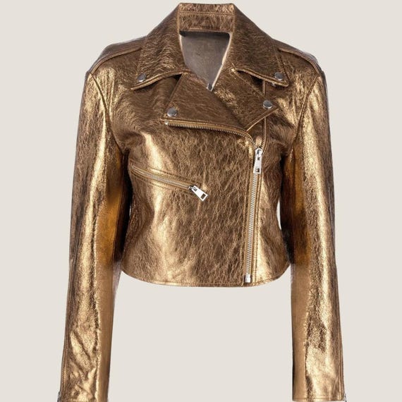 Metallic Rose Gold Lammfellleder Motorradjacke für Damen