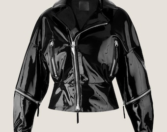 Asymmetrical Vinyl Motorcycle Jacket - Women's Waterproof Fashion