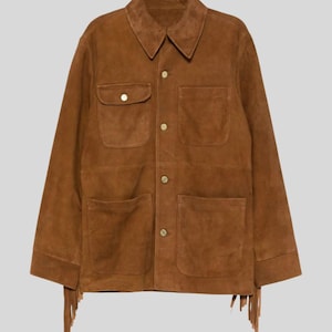 Braune Wildleder-Fransenjacke: Damen-Kalbsleder Western Moto Style